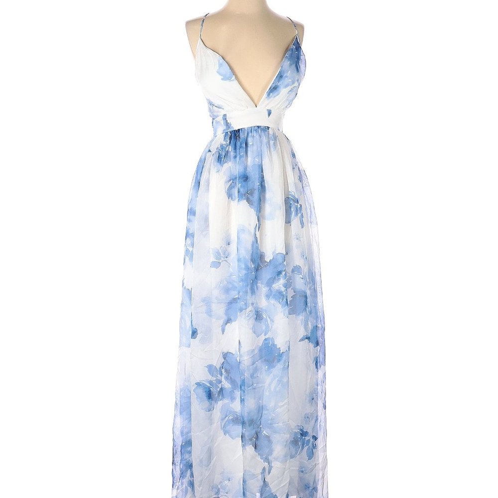 Blue & White Floral Boho Maxi Dress